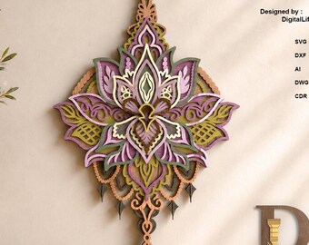 9-Schicht-Mandala Lotus SVG, Laser geschnitten Dateien