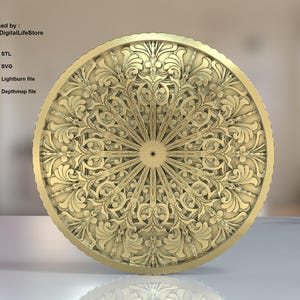Gelaagde zwaard bloemenmandala 3D-gravure bestanden SVG, STL-vezellasergravure ontwerpen, muntgravure, STL-lasergesneden bestandsontwerp, 3D-afdruk
