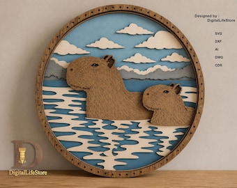 Capybara Layered Laser Cut Files: Family Lake Scene Wall Art SVG cut files