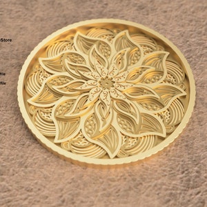 File di incisione 3d mandala a strati SVG, disegni di incisione laser in fibra STL, disegno di file di taglio laser STL di mandala a strati per incisione di monete