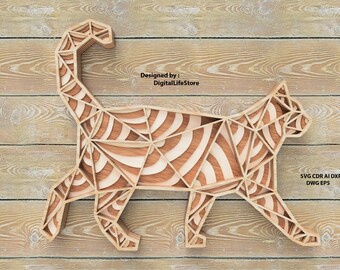 Archivos de corte láser multicapa de gato geométrico SVG Archivo de corte láser Glowforge