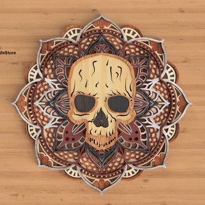 geschichteten Mandala Schädel Laser geschnitten Dateien, Laser geschnitten svg, cnc-Datei, Laser geschnitten, Glowforge Dateien Cricut, überlagerter Schädel Mandala svg Laser geschnitten