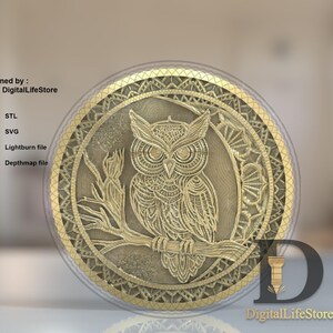 Owl Coin Fiber Laser Engraving File, 3D Relief STL Depthmap for Lightburn