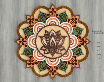Lotus Mandala Multilayer Laser Cut Dateien - SVG Glowforge Dateien | Laserschnittdateien | Laserschnittdatei