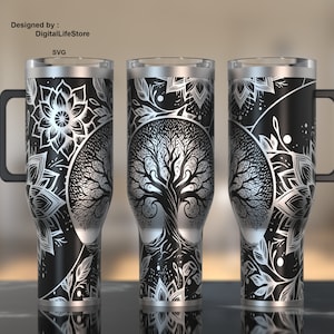 40 oz levensboom lasergegraveerd volledig omslagontwerp voor voor laser roterende machine, beker svg-ontwerp, levensboom mandala lasergravure ontwerp