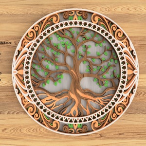file di taglio laser Albero della vita a strati SVG DXF, cricut file di taglio file cnc, albero della vita Glowforge taglio laser albero fo vita file di taglio mandala
