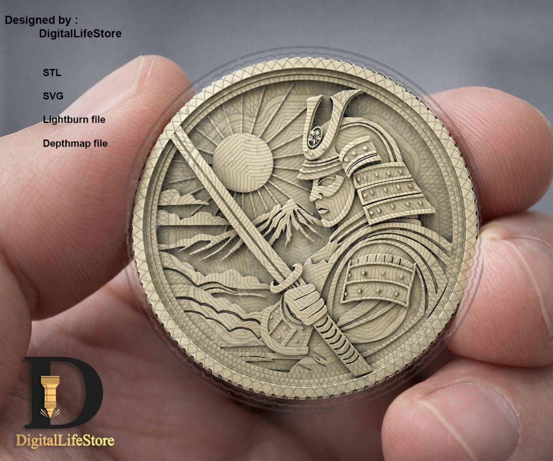 Samurai Coin Fiber Laser 3D Engraving Files: SVG, STL, Depthmap ...