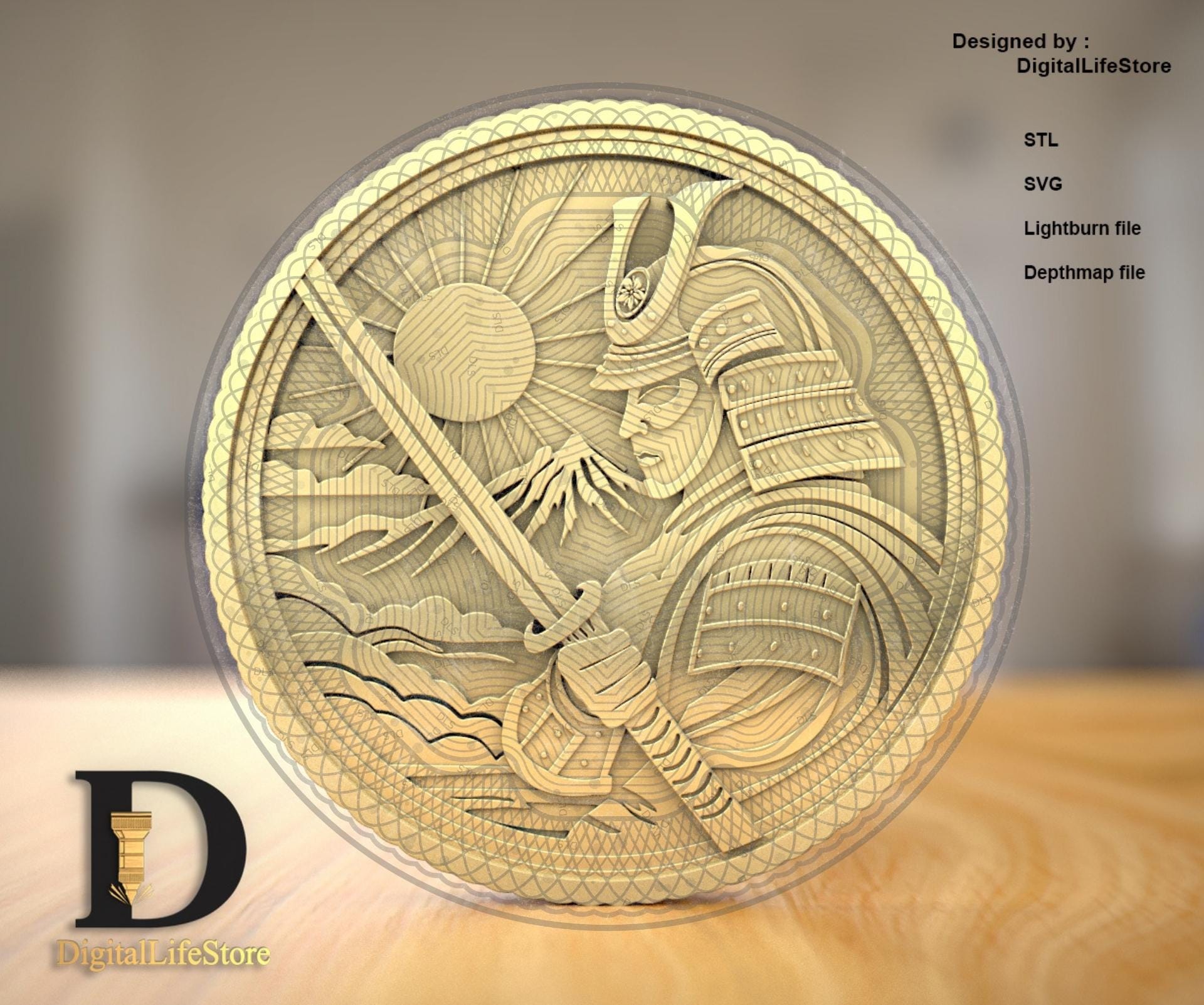 Samurai Coin Fiber Laser 3D Engraving Files: SVG, STL, Depthmap ...