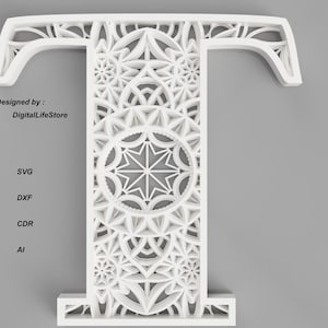T Letra en capas mandala svg, LASER CUT FILES,laser cut alphabet,cnc router file,laser layered mandala svg,layered letter svg laser cut files