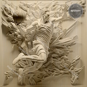 Fichiers de gravure laser Illusion 3d de joueur de basket-ball avec réglage glowforge, fichier de gravure de basket-ball fichiers découpés au laser