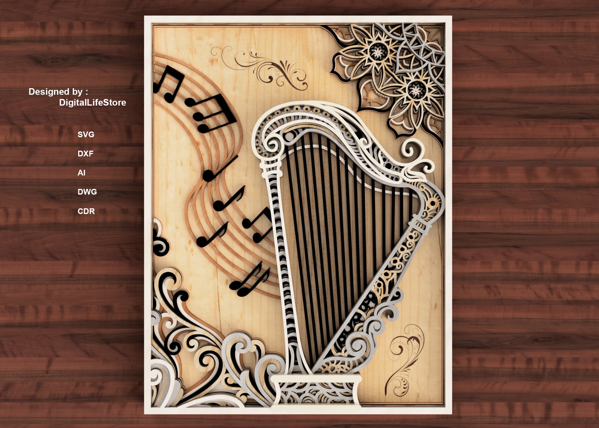 Layered Harp Instrument Multilayer Laser Cut Files – SVG Glowforge ...