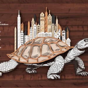 Schildkröte mit Stadt LASER CUT FILES,gravur Dateien,gravur dateien,laser cut,Cricut glowforge Datei,gravur dateien,gravur dateien
