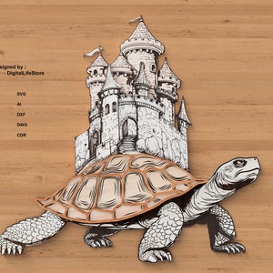tortuga de decoración de pared con castillo ARCHIVOS DE CORTE LÁSER, archivo de grabado, archivos cnc, corte láser, archivo cricut Glowforge, archivo de corte láser en capas del castillo de tortuga