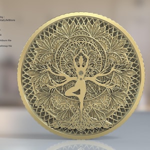 Mandala yoga pose 3D-gravure bestanden SVG, STL-vezellasergravure ontwerpen, muntgravure gelaagde mandala STL-laserbestand ontwerp, 3D-print
