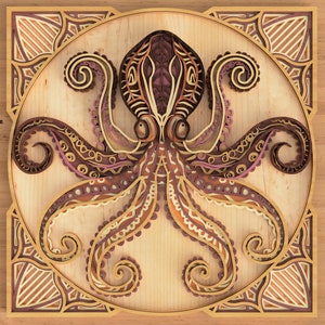 File di taglio laser mandala a strati di polpo, router di cnc taglio in formato SVG, taglio laser file di Octopus Glowforge, cricut dxf File di taglio laser in formato SVG a strati di polpo