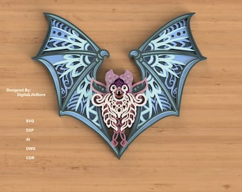 Bat layered mandala laser cut files svg dxf,laser cut,cnc files,Glowforge cricut files,bat layered engraving mandala bat laser cut files
