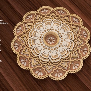 Multilayered mandala laser cut files , cnc router files , cnc files, mandala cut vector svg laser cut files