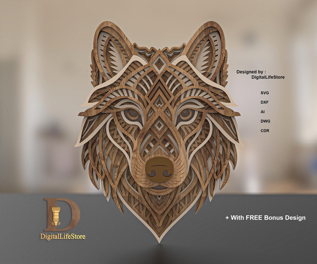 Wolf-dog Multilayer Laser Cut Files – Laser Cut Template, Plans ...