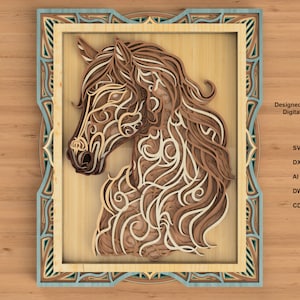 Gelaagde Mandala paard laser gesneden bestanden svg dxf, cnc bestanden laser gesneden Mandala, glowforge cricut gesneden bestanden, lasersnijden mandala laser gesneden bestanden