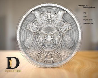 samurai face coin Fiber laser 3D Engraving Files: SVG, STL, Depthmap, Lightburn file