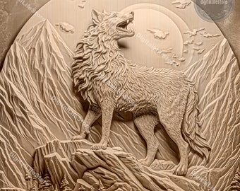Wolf 3d Illusion laser engraving files with glowforge setting cut files, wolf engraving file laser cut files