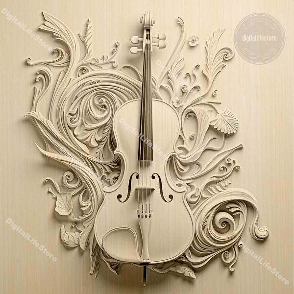 Violin 3d Illusion laser engraving files,Violin engraving,glowforge engraving,laser cut files