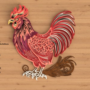 Rooster multilayered laser cut files,cnc laser cut vector,laser engraving file,laser cut Mandala,glowforge rooster cricut laser cut files