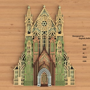 Archivo de corte láser de iglesia en capas: SVG para Glowforge Xtool y máquinas de corte