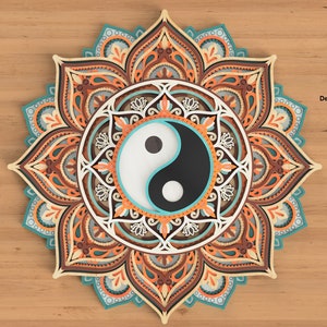 file di taglio laser Yin yang Mandala a strati, taglio laser, file cnc, taglio laser, file cricut di Glowforge, file di taglio laser Yin yang mandala a strati in formato SVG