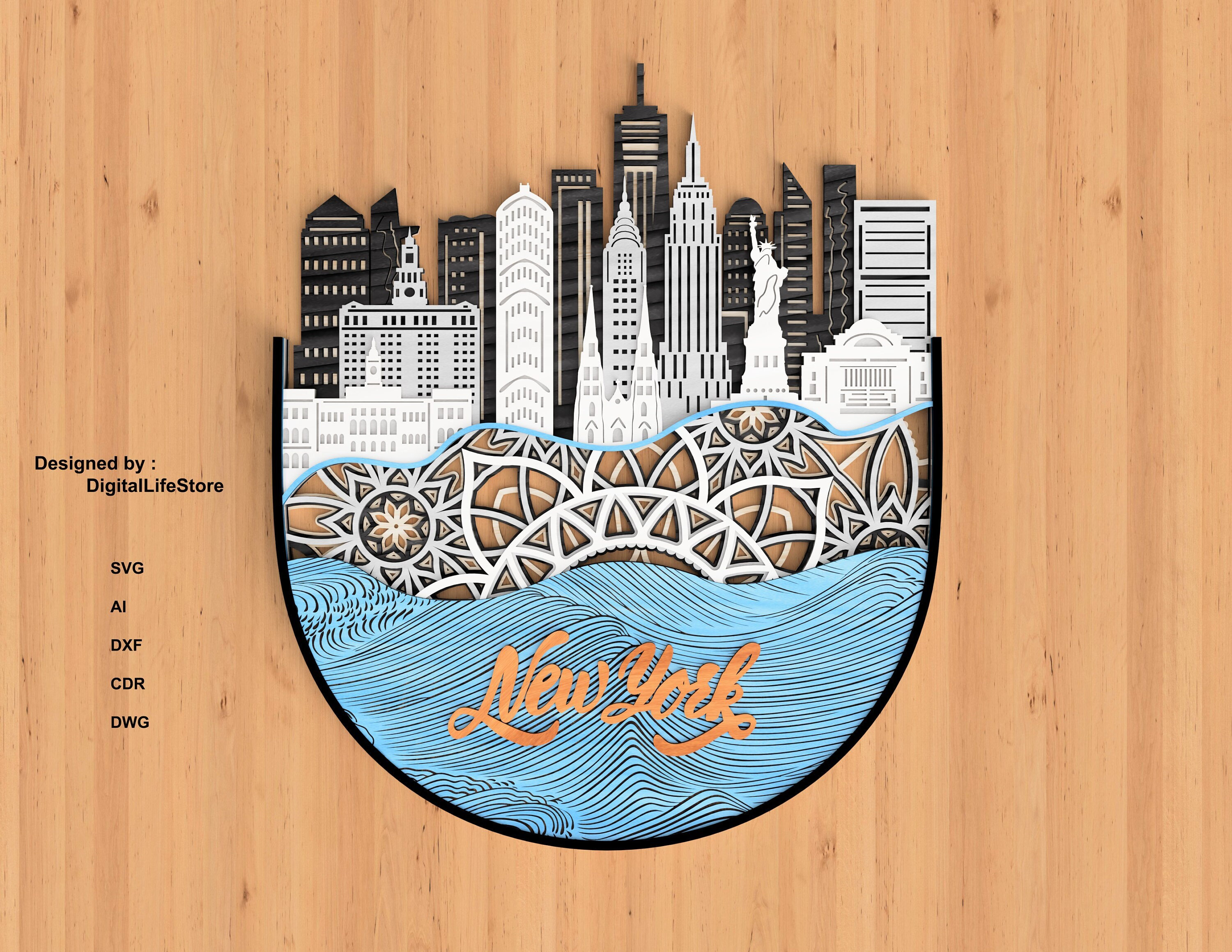 Layered Mandala New York Cityscape,laser Cut Files,laser Cut