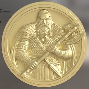 Archivos de monedas de grabado 3d de guerrero vikingo, diseños de grabado láser de fibra, archivos Stl