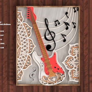 gelaagde elektrische gitaar mandala svg, laser gesneden bestanden, laser gesneden, cnc gitaar, cnc bestanden, glowforge bestanden, lasersnijden bestanden, gitaar laser gesneden bestand