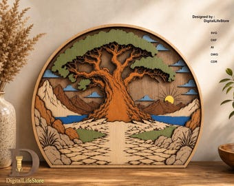 Layered Tree of Life Laser Cut File, Mountain Landscape SVG cut files