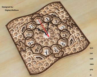 clock layered laser cut files,cnc cut files ,cnc router file,laser cut,clock cnc files,clock layered svg laser cut,dxf clock laser cut files