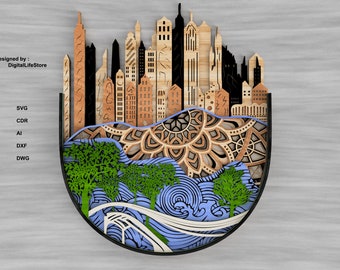 Layered City Multilayer Laser Cut Files SVG Glowforge files