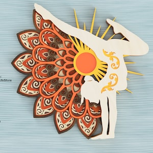 Posa yoga file di taglio laser Mandala a strati, file Cricut, file del router cnc di taglio laser, file di Glowforge, file di taglio dxf di mandala a strati gatto