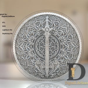 Layered mandala Sword Fiber laser 3D Engraving Files: SVG, STL, Depthmap, Lightburn file