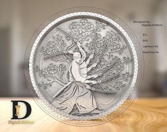 samurai coin Fiber laser 3D Engraving Files: SVG, STL, Depthmap, Lightburn file