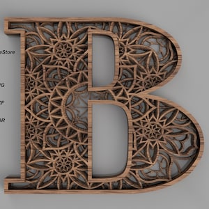 B Layered Letter mandala svg,LASER CUT FILES,laser cut alphabet,cnc router file,laser layered mandala svg,layered letter svg laser cut files