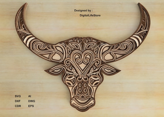Buffalo Layered Mandala Laser Cut Files laser Cut Svg cnc Router
