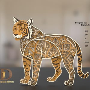 Mandala Tiger Laser Cut File: Multilayer Template for for Glowforge & Xtool and cutting machines