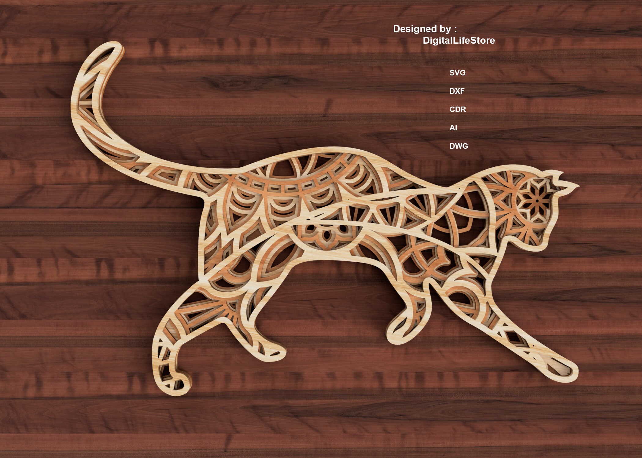 cat layered Mandala laser cut files svg dxf,cnc file cut glowforge laser cut Mandala cricut ,cat layered mandala svg dxf cat laser cut files