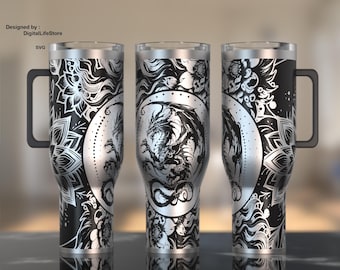40oz Dragon Tumbler Laser Engraved full Wrap Design for For Laser Rotary Machine,Tumbler svg design, Tumbler Dragon laser engrave design