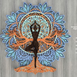 File di taglio laser Mandala a strati posa yoga, file Cricut, file di router cnc di taglio laser, file di Glowforge, file di taglio dxf di mandala a strati di gatto