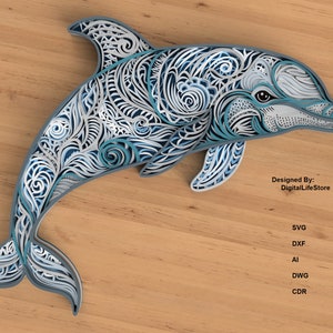 file di taglio laser delfino a strati in formato SVG, file di taglio cricut file cnc, file di taglio laser delfino mandala Glowforge, file di taglio laser delfino mandala