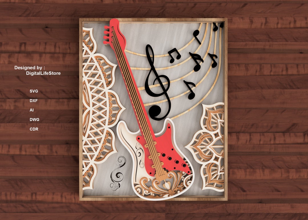 Layered Bass Guitar Mandala Svg Dxf,laser Cut Files,laser Cut,cnc