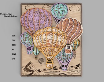 Balloon Laser Cut File, layered SVG Wood Wall Art for Glowforge, xTool & CNC