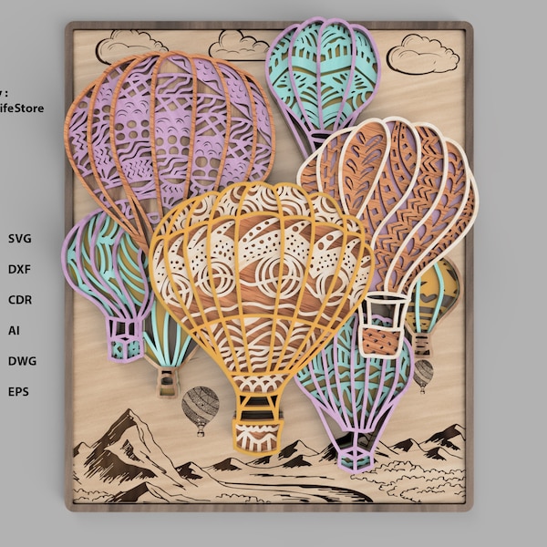 Balloon Laser Cut File, layered SVG Wood Wall Art for Glowforge, xTool & CNC