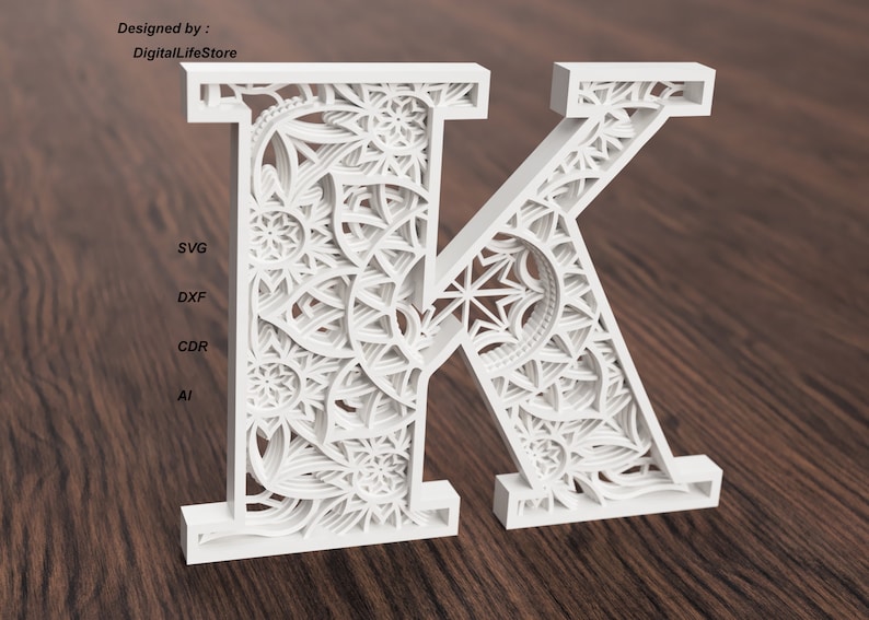 K Layered Letter mandala svgLASER CUT FILESlaser cut | Etsy
