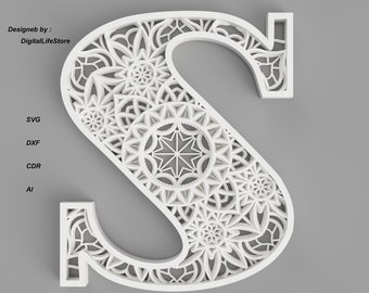 S Layered Letter mandala svg,LASER CUT FILES,laser cut alphabet,cnc router file,laser layered mandala svg,layered letter svg laser cut files